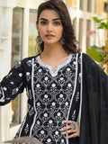 Ethnic Jall All Over Thread Embroidered Chikankari Kurta With Trouser & Dupatta