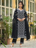 Ethnic Jall All Over Thread Embroidered Chikankari Kurta With Trouser & Dupatta