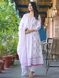 Varanga Women Ethnic Jaipuri Printed Flared Kurta With Trouser & Dupatta