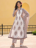 Varanga Women Floral Jaipuri Printed Gathered Princess Cut Flared Kurta With Trouser & Dupatta