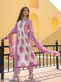 Varanga Women Floral Jaipuri Printed Gathered Princess Cut Flared Kurta With Trouser & Dupatta