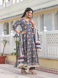 Varanga Women Floral Printed Angrakha Anarkali Kurta With Trouser & Dupatta