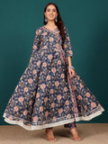 Varanga Women Floral Printed Angrakha Anarkali Kurta With Trouser & Dupatta