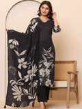 Varanga Women Floral Placement Printed V Neck Thread Embroidered Kurta With Trouser & Dupatta