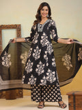 Varanga Women Ethnic Floral Printed V Neck Kurta With Trouser & Dupatta