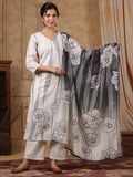 Varanga Women V Neck Sequin Hand Embroidered Floral Printed Kurta With Trouser & Printed Dupatta