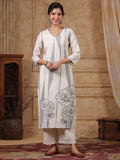 Varanga Women V Neck Sequin Hand Embroidered Floral Printed Kurta With Trouser & Printed Dupatta