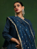 Varanga Women Zari Embroidered V Neck Straight Kurta With Trouser & Gold Self Textured Dupatta