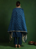 Varanga Women Zari Embroidered V Neck Straight Kurta With Trouser & Gold Self Textured Dupatta