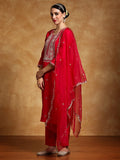 Varanga Women-Zari Embroidered Yoke Kurta With Trouser & Dupatta