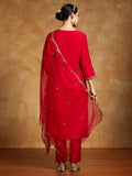 Varanga Women-Zari Embroidered Yoke Kurta With Trouser & Dupatta