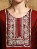 Varanga Women-Zari Embroidered Yoke Kurta With Trouser & Dupatta