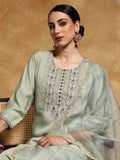 Varanga Women-Thread & Sequin Embroidered Yoke Kurta With Trouser & Scallop Dupatta