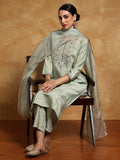 Varanga Women-Thread & Sequin Embroidered Yoke Kurta With Trouser & Scallop Dupatta