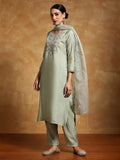 Varanga Women-Thread & Sequin Embroidered Yoke Kurta With Trouser & Scallop Dupatta