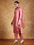 Varanga Women Zari Embroidered Yoke Kurta With Trouser & Dupatta