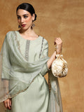 Varanga Women-Thread & Sequin Embroidered Yoke Kurta With Trouser & Scallop Dupatta