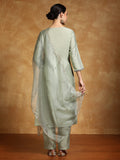 Varanga Women-Thread & Sequin Embroidered Yoke Kurta With Trouser & Scallop Dupatta