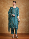 Varanga Women Thread & Sequin Embroidered Yoke Kurta With Trouser & Dupatta