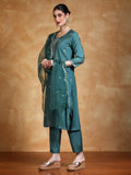 Varanga Women Thread & Sequin Embroidered Yoke Kurta With Trouser & Dupatta