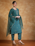 Varanga Women Thread & Sequin Embroidered Yoke Kurta With Trouser & Dupatta