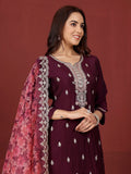 Varanga Women Zari & Sequin Embroidered Kurta With Trouser & Floral Printed Dupatta