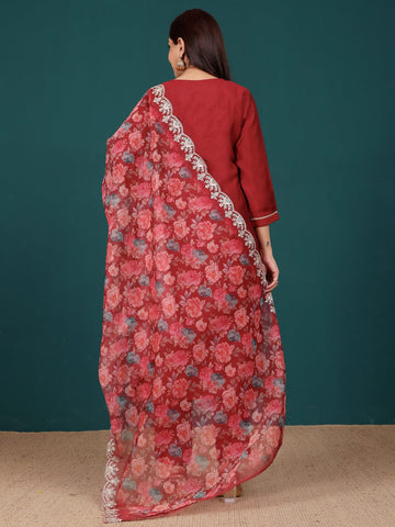 Varanga Women Zari & Sequin Embroidered Round Neck Kurta With Trouser & Floral Printed Dupatta