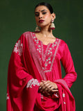 Varanga Women Thread & Sequin Embroidere Yoke Gathered Kurta With Trouser & Dupatta