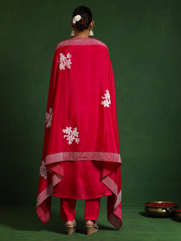 Varanga Women Thread & Sequin Embroidere Yoke Gathered Kurta With Trouser & Dupatta