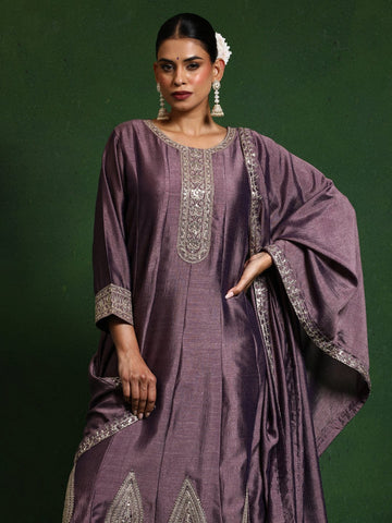 Varanga Women Zari Embroidered Anarkali Kurta With Trouser & Dupatta