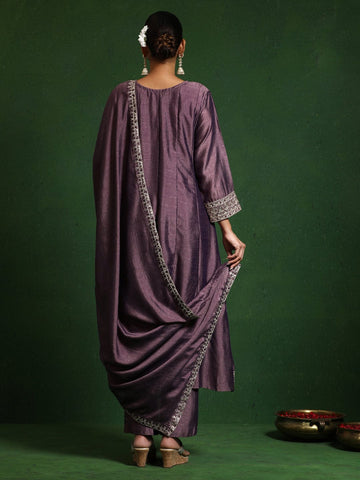 Varanga Women Zari Embroidered Anarkali Kurta With Trouser & Dupatta