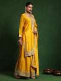Varanga Women Zari Embroidered Yoke With Border Kurta With Sharara And Dupatta