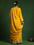 Varanga Women Zari Embroidered Yoke With Border Kurta With Sharara And Dupatta