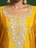 Varanga Women Zari Embroidered Yoke With Border Kurta With Sharara And Dupatta