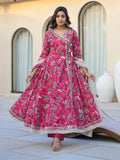 Varanga Women Ethnic Jaipuri Floral Printed Angrakha Anarkali Kurta With Trouser & Dupatta