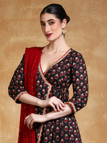Varanga Women Floral Printed Angrakha Kurta with Trousers & with Dupatta
