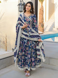 Varanga Women Ethnic Jaipuri Floral Printed Angrakha Anarkali Kurta With Trouser & Dupatta