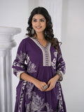 Varanga Women Floral Printed V Neck Thread Embroidered Kurta With Trouser & Dupatta