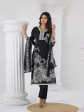 Varanga Women Floral Printed V Neck Thread Embroidered Kurta With Trouser & Dupatta