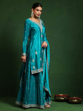 Varanga Women Zari Embroidered Yoke With Border Kurta With Sharara And Dupatta