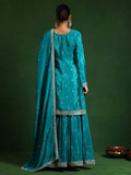 Varanga Women Zari Embroidered Yoke With Border Kurta With Sharara And Dupatta