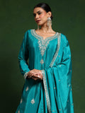 Varanga Women Zari Embroidered Yoke With Border Kurta With Sharara And Dupatta