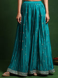 Varanga Women Zari Embroidered Yoke With Border Kurta With Sharara And Dupatta