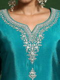 Varanga Women Zari Embroidered Yoke With Border Kurta With Sharara And Dupatta