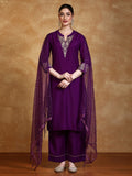 Zari Embroidered Neck Kurta With Trouser And Dupatta