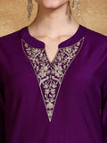 Zari Embroidered Neck Kurta With Trouser And Dupatta