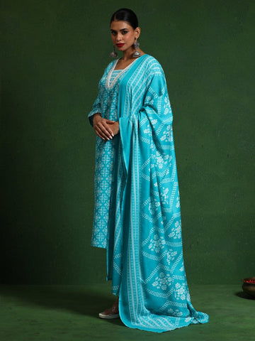 Varanga Women Floral Printed V Neck Kurta with Trouser & Dupatta