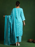 Varanga Women Floral Printed V Neck Kurta with Trouser & Dupatta