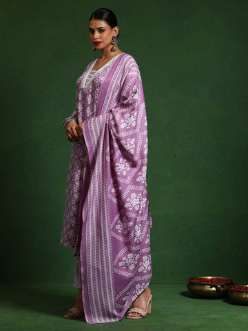 Varanga Women Floral Printed V Neck Kurta with Trouser & Dupatta