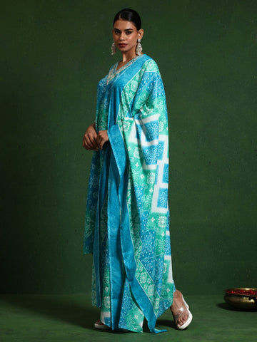 Varanga Women Floral Printed V Neck Kurta with Trouser & Dupatta